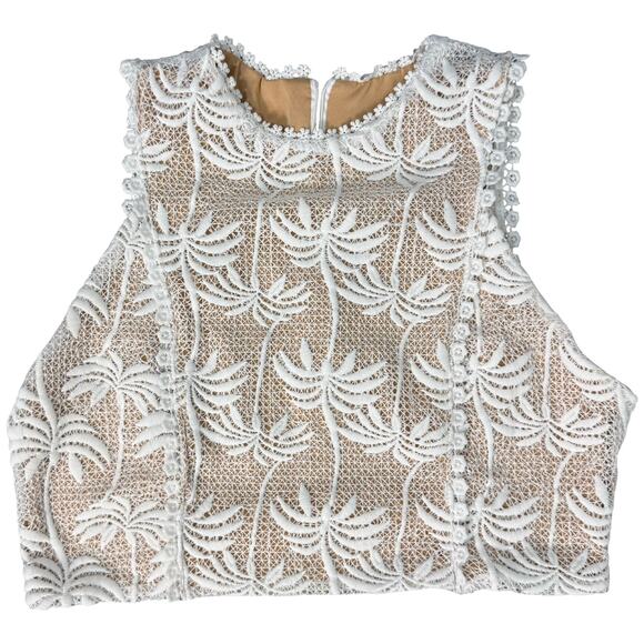 Pink Lemonade White Nude Palm Tree Pineapple Lace Crop Top Midi Skirt Set size M - Picture 16 of 16